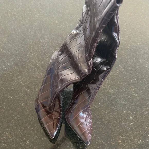 SCHUTZ Croc Tall Pointed-Toe Maryana Stiletto Boots - Picture 4 of 5